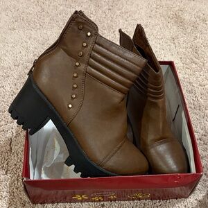 Brown Ankle Boots with Studded Detail